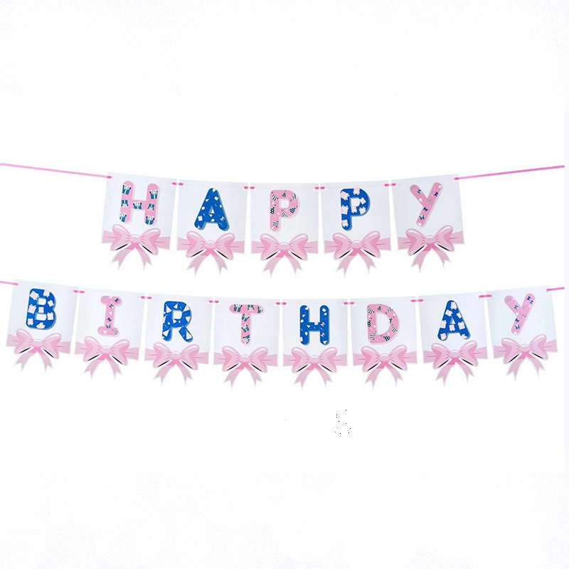 卡通纸质生日横幅派对气氛布置蝴蝶结拉旗场地布置道具拉花批发|ru