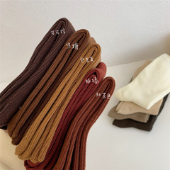 IOULOR socks women's mid-calf ins trendy brand solid color double needle pile socks women's Japanese cotton socks Korean socks wholesale