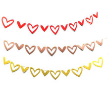 双面闪粉镂空爱心拉花吊串 情人节派对装饰插排婚礼生日爱心拉旗