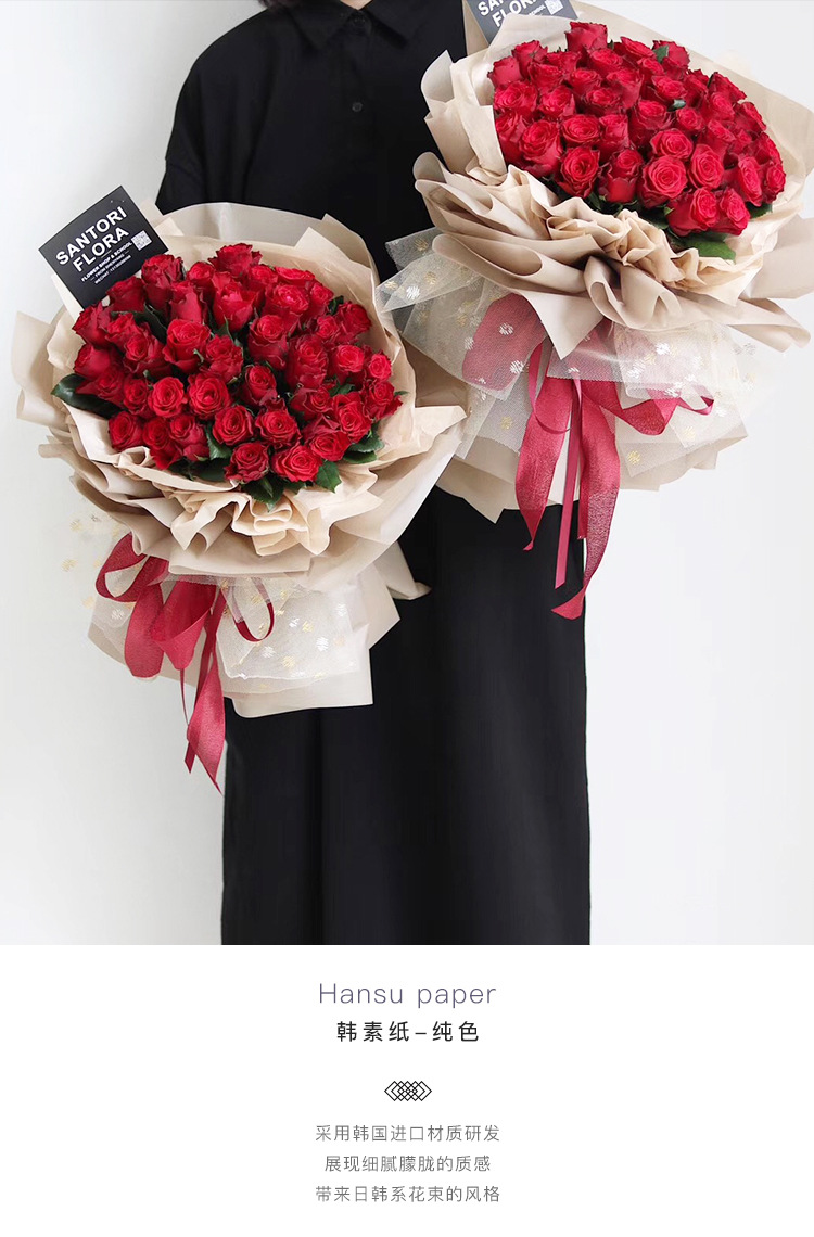 花衣裳 韩素雾面包装纸 防水鲜花花束礼品包装材料纯色纸 批发详情图2