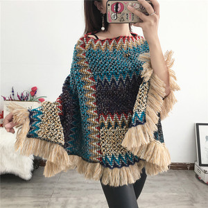 National wind cloak shawl knitting chun xia model set of mohair coat female long shawl leisure tassel scarf