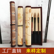 笔帘卷笔袋复古中国风卷笔帘装毛笔的竹制大容量笔袋毛笔帘收纳袋