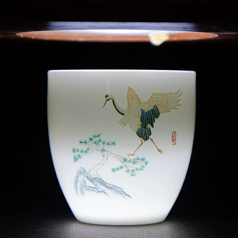 羊脂玉热感变色茶杯白瓷大号品茗茶杯功夫茶具茶碗主人陶瓷大茶杯