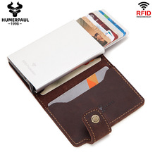 真皮自动弹出信用卡盒名片盒金属铝卡包 RFID卡包 跨境专供