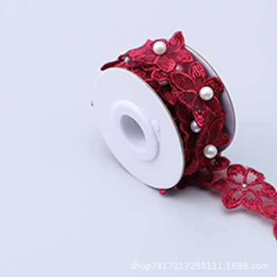 En stock 3,3 cm de una sola capa de flores bordadas de seis pétalos de flores orden perla encaje de organza de encaje ropa de falda de DIY