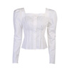 Fashion Square Neck with gathered waist and bubble sleeve top