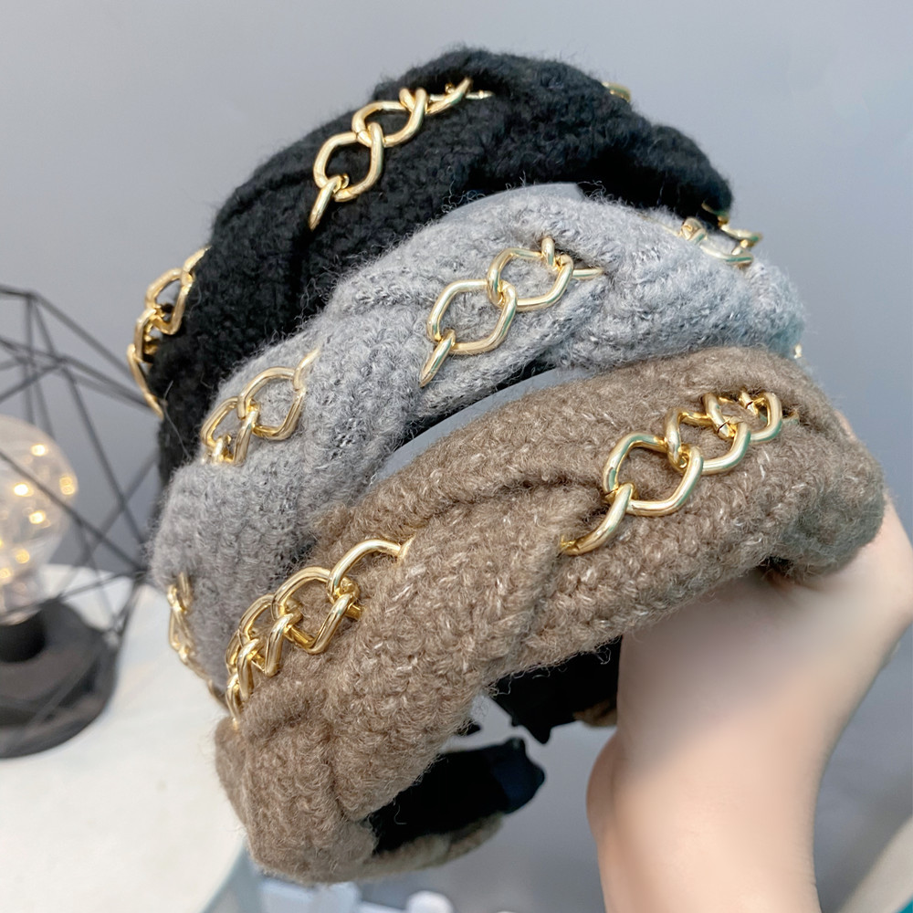 Woolen Yarn Twist Braid Woven Wide  Alloy Chain Trend Headband display picture 14