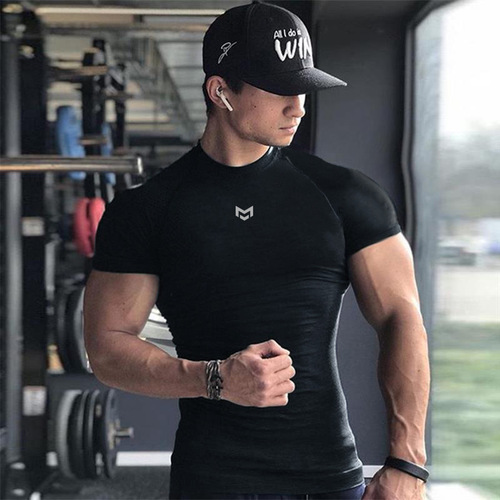 Muscle fitness clothing short-sleeved T quick-drying fitness clothing running training elastic quick-drying tights men's sports T-shirt summer