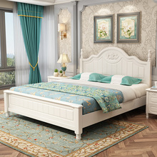 美式实木床1.8米双人主卧室床 1.5m公主床白色现代简约韩式田园床