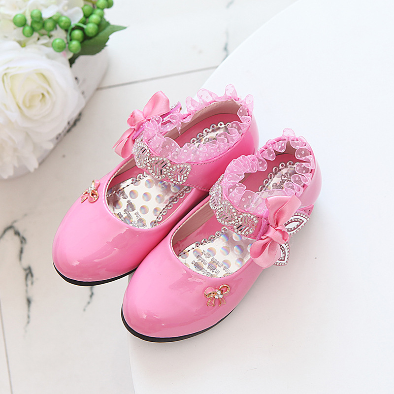 2024 primavera y otoño nuevos zapatos de princesa para niñas zapatos de cuero para niñas zapatos de baile de tacón alto zapatos de encaje para niños
