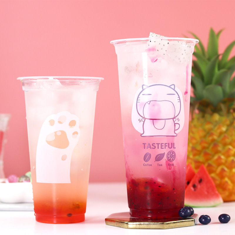 Net Red 90 caliber 700ML disposable tea with milk Plastic Plastic cups fruit juice Drinks cold drink pack customized LOGO