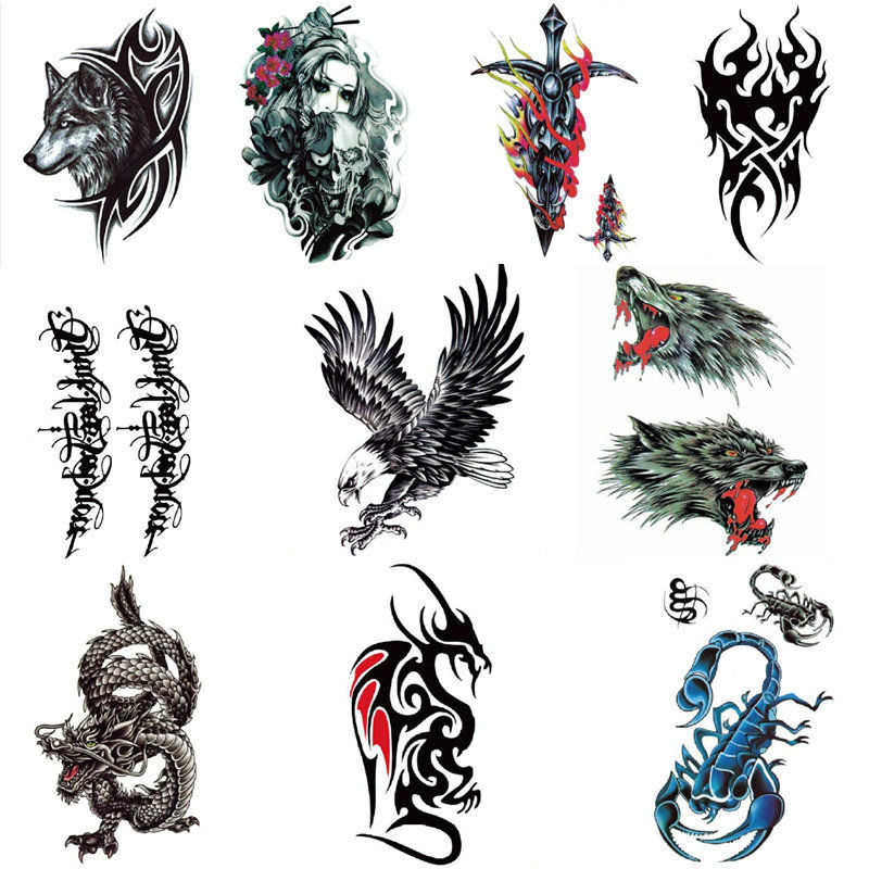 men and women Sociology waterproof Tattoo Sticker simulation lifelike Tattoo personality fashion Half arm Scorpion Lung Ying Langtou tattoo