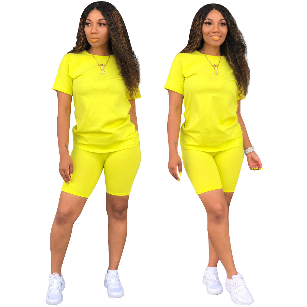 Solid Color Top & Shorts 2-Piece Set NSBTY62687