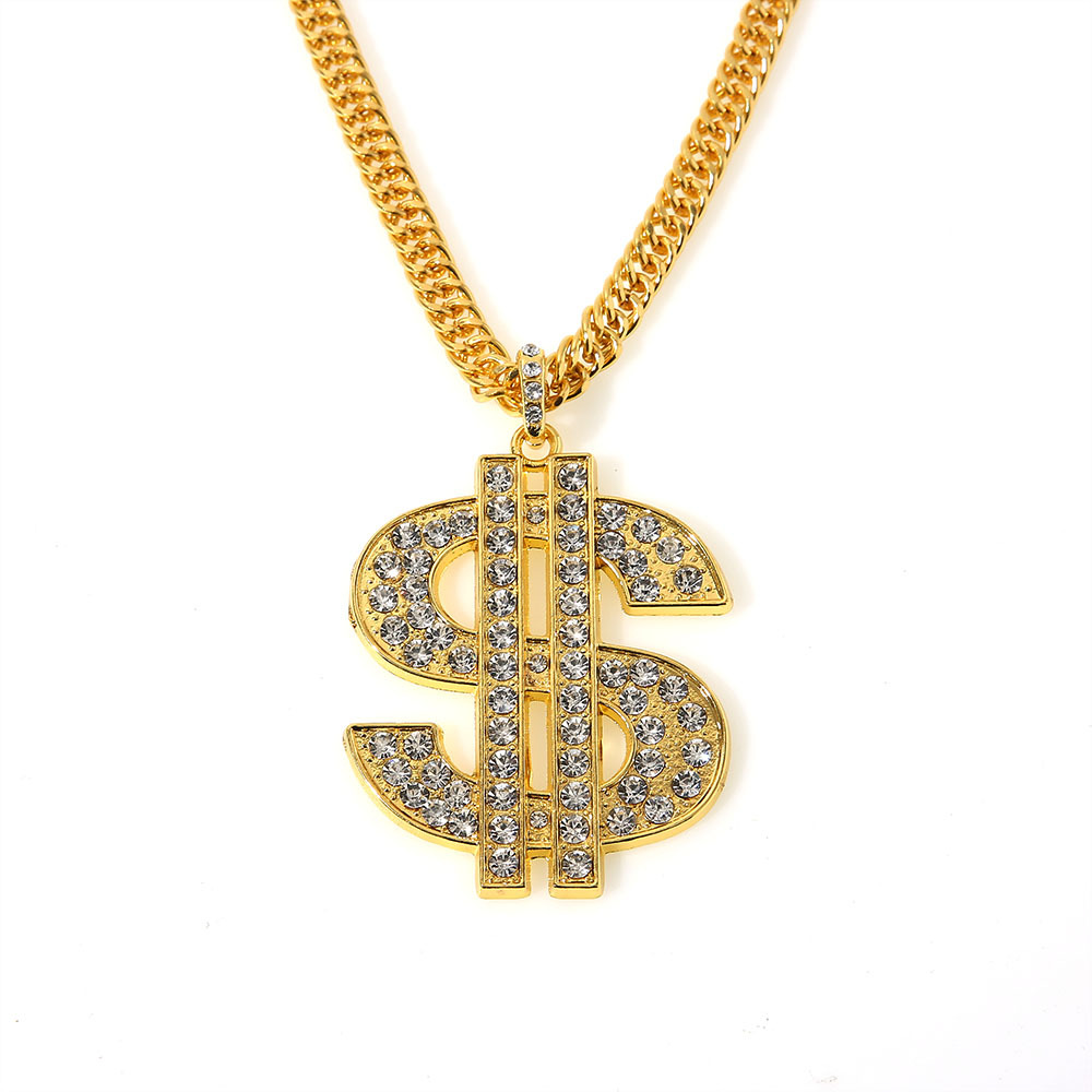 Hot Style Hip-hop Personality Trendy Brand Necklace Rhinestone-studded Dollar Pendant Necklace Necklace Sweater Chain display picture 2