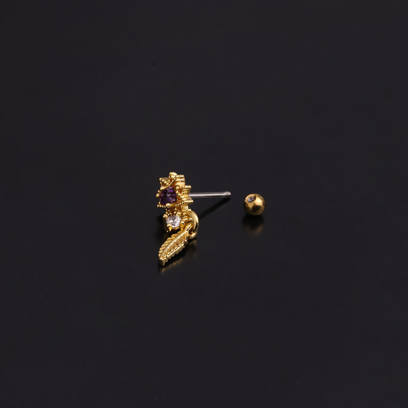 Ear Cartilage Rings & Studs Lady Flower 316 Stainless Steel  Copper Inlaid Zircon display picture 8