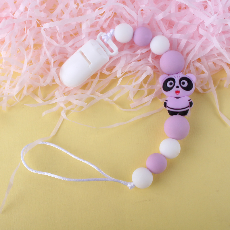 Bebé Panda silicona pezón clip cadena dientes de bebé Cadena de molienda cadena anti-caída calmante teether pezón