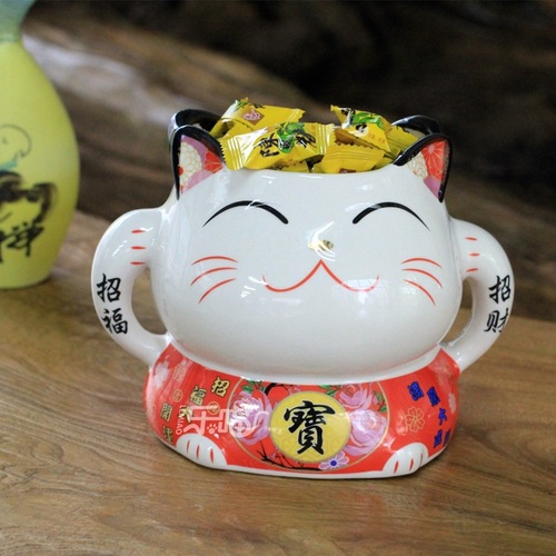 Le Meow 7-inch big mouth ceramic cat candy jar New Year home decoration housewarming shop ornaments Japanese-style lucky cat
