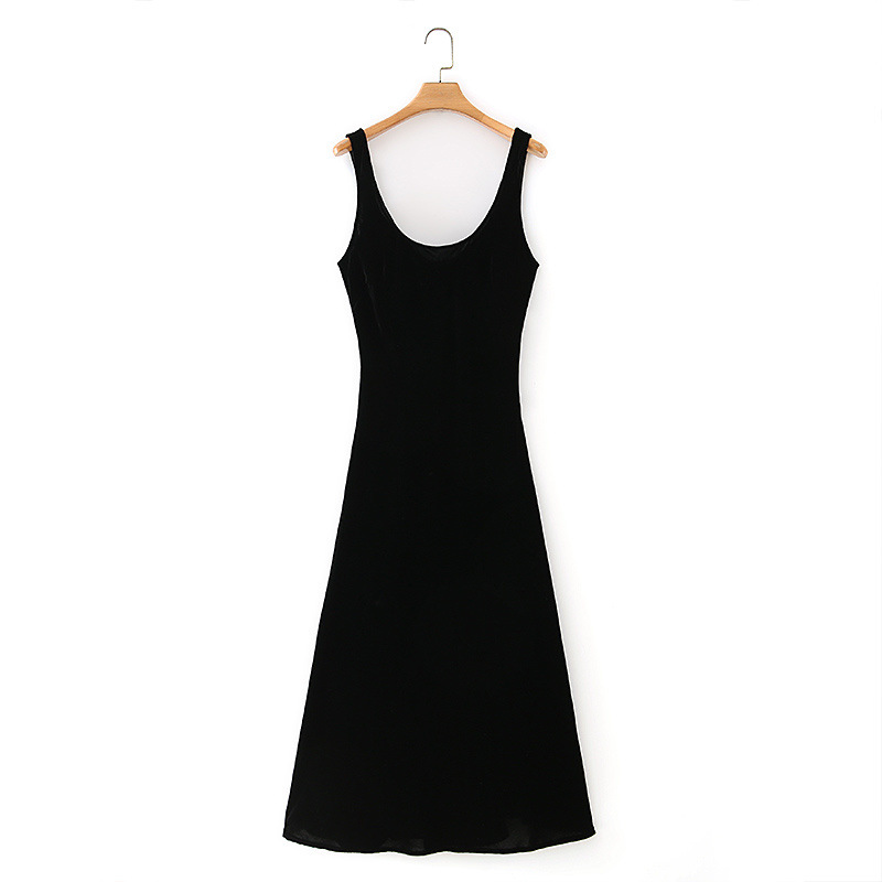 autumn and winter black velvet sling velvet sling dress NSAM6681