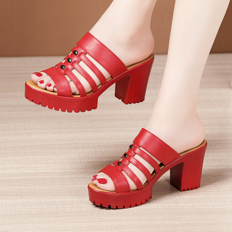 Thick-heeled slippers women's outer wear...