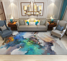 跨境现代抽象彩色山水油画大雁飞卧室客厅门垫防滑床边地毯地垫