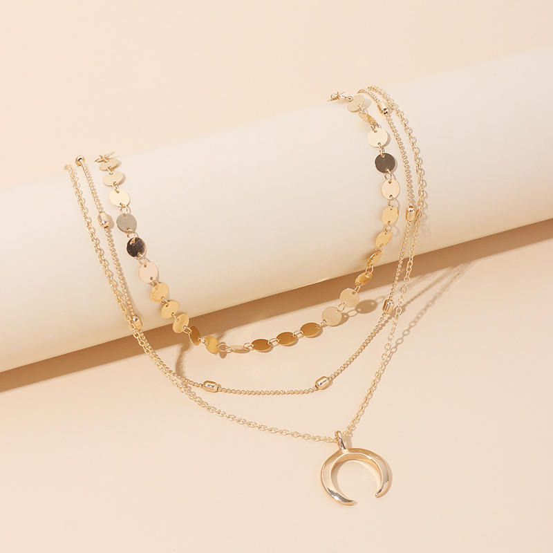 100g Weight Necklace Classification Women'S Gender Gold, Silver Color Hot Selling Crescent Personality Multi-layered Necklace Wholesale 3
