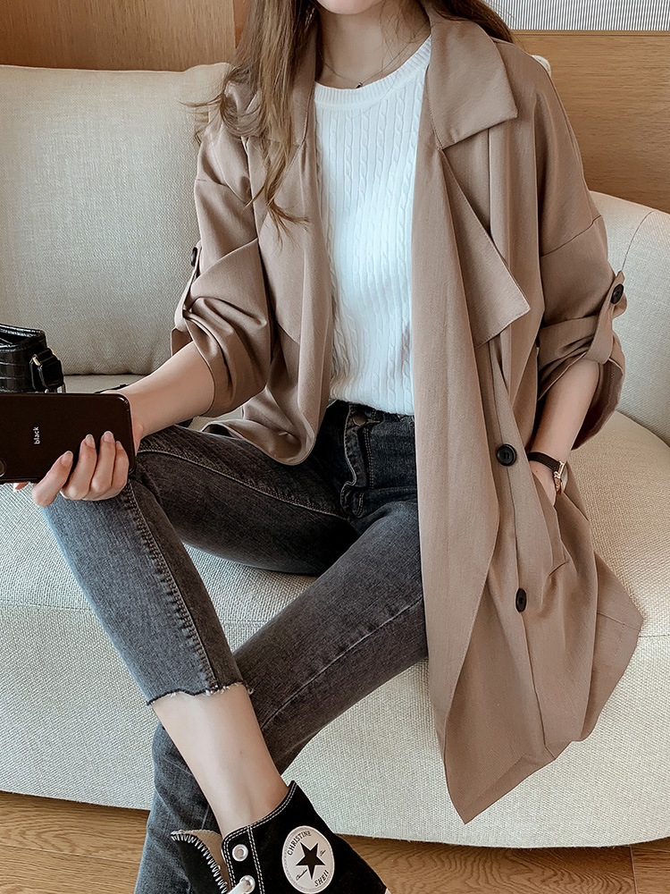Autumn new Korean version trench coat for women, medium long, small to thin, trendy coat, outerwear trend_voghion.com