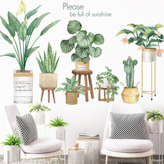 Tropical green plant wall sticker, artistic and fresh decoration sticker, background wall, large size, Nordic and INS style bedroom wallpaper