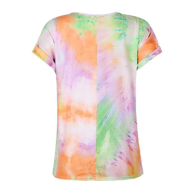 women s gradient color tie-dye short-sleeved loose T-shirt  NSKX8460