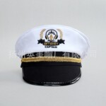 绣花水兵帽 白色海军帽 白色水手帽 船长帽子派队帽子