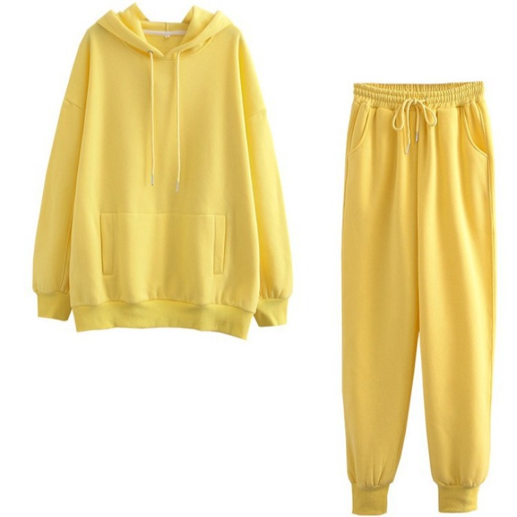 Damen neue Mode lässig plus Samt verdickte Kapuze Damen Sweatshirt lose Top Hosen Anzug_voghion.com