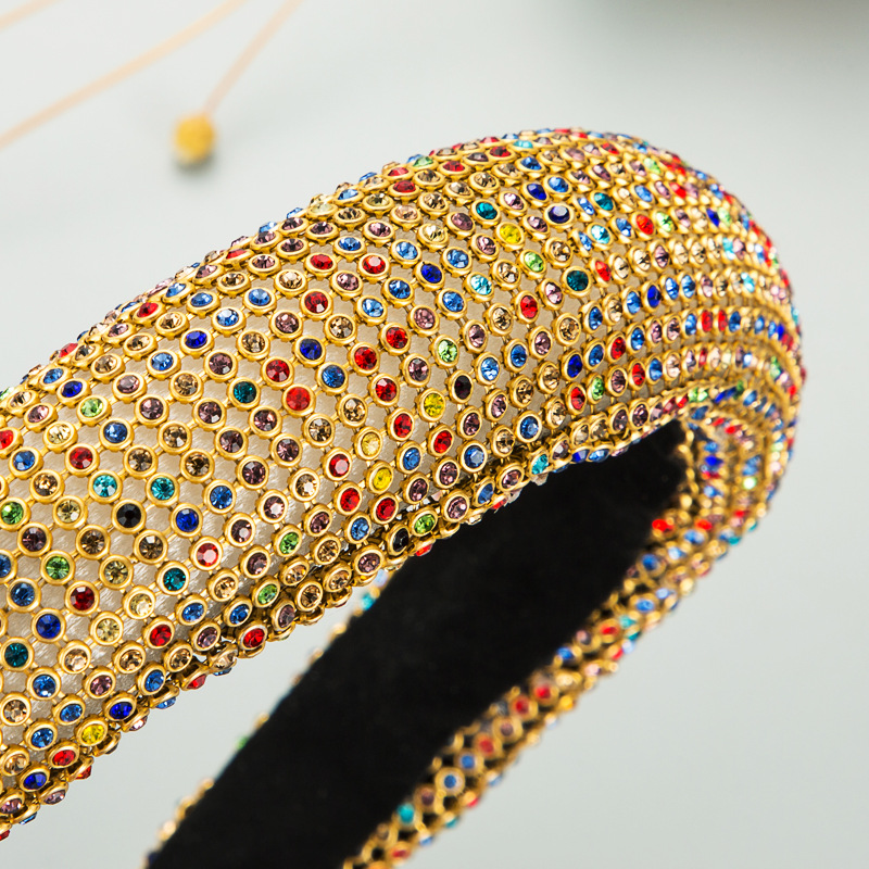 Color Full Rhinestone Sponge Thickened Wide Side Hairband display picture 5