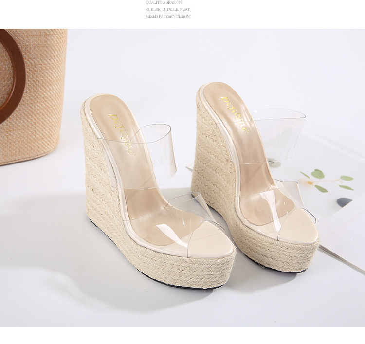 New High-heeled Slope With Transparent Hemp Rope Sandals Wholesale Nihaojewelry display picture 1