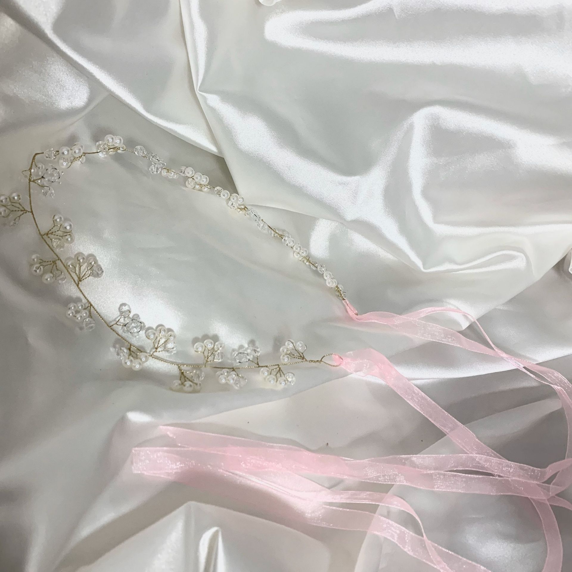 韩国新款淑女范头饰发饰水晶树枝花环韩国森女系发箍发带丝带批发