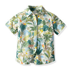 Cross-border boy short-sleeved shirt vacation beach shirt children printed short-sleeved top shirt pure cotton short-sleeved
