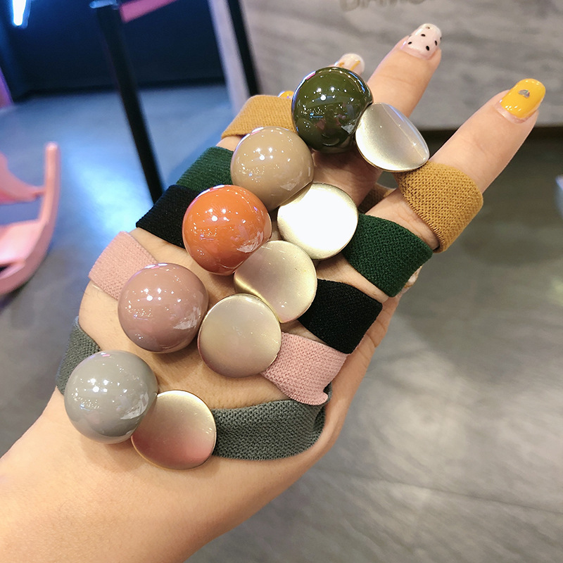 Korean Simple Candy Color Bead Leather Hair Ring display picture 1