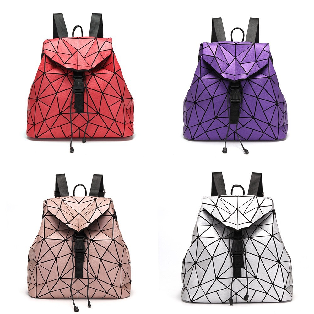 Silk 2024 Spring New Lingge Trendy Big Book Bag Fashion Matte Geometry Drawstring Backpack_voghion.com