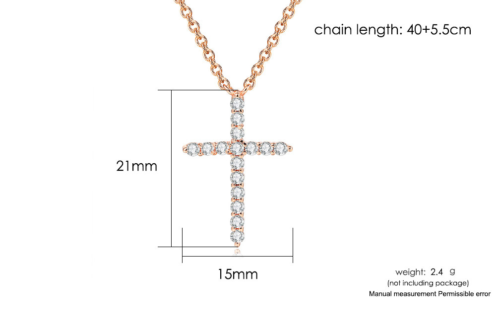 Fashion Cross Copper Zircon Pendant Necklace