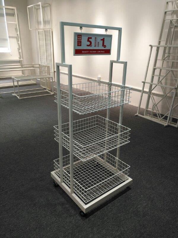 带轮子展示架白色雨伞落地架三层网架花台展销移动收纳货架商用