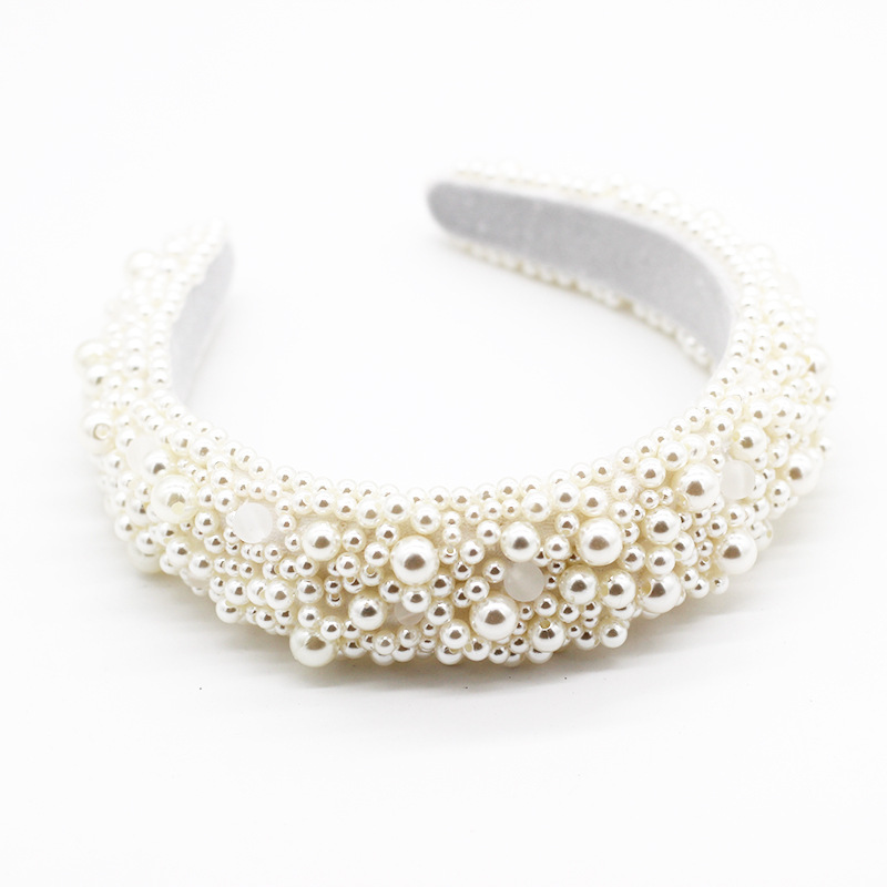 New Fashion Sponge Pearl Hand-sewn Headband Personality Simple Temperament Dance Show Catwalk Hair Accessories Ladies Gift Headband Wholesale Nihaojewelry display picture 1