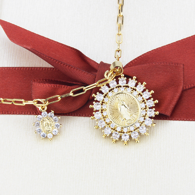 fashion  inlaid zircon round religious necklace