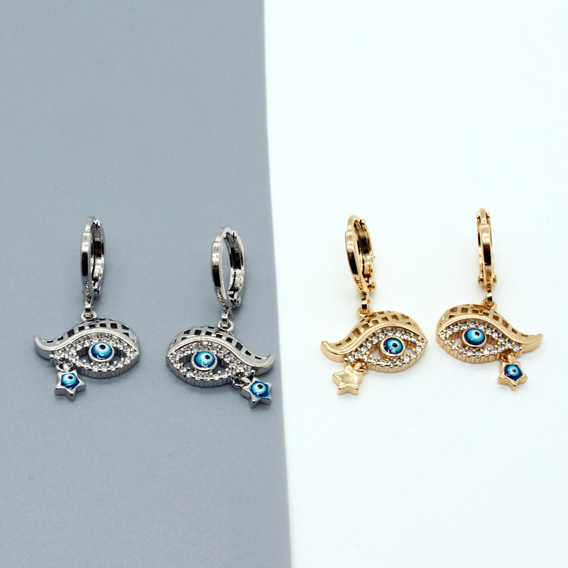 Micro-inlaid Eyes Turkey Blue Eyes Eyelashes Earrings display picture 4