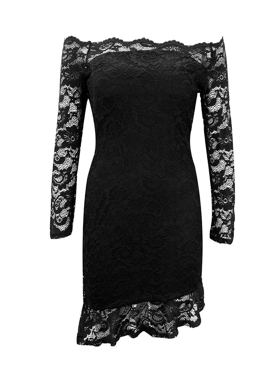 sexy one-shoulder ruffled slim lace wrap hip dress NSAL1919
