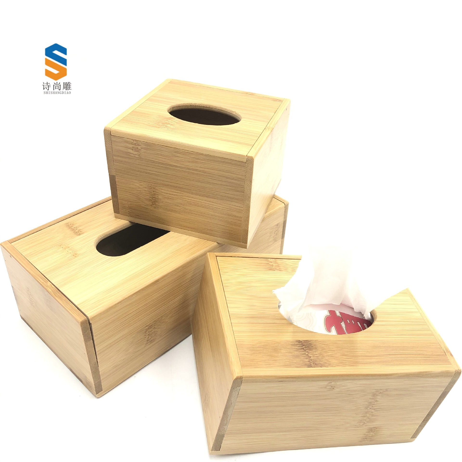 厂家创意酒店餐巾纸盒竹广告抽纸盒定制logo 家用客厅木质纸巾盒|ms