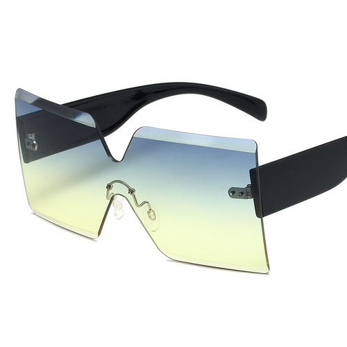 97571 European and American New Style Rimless Sunglasses, One-Piece Lens Large-Frame Sunglasses, Unisex Stylish Eyewear