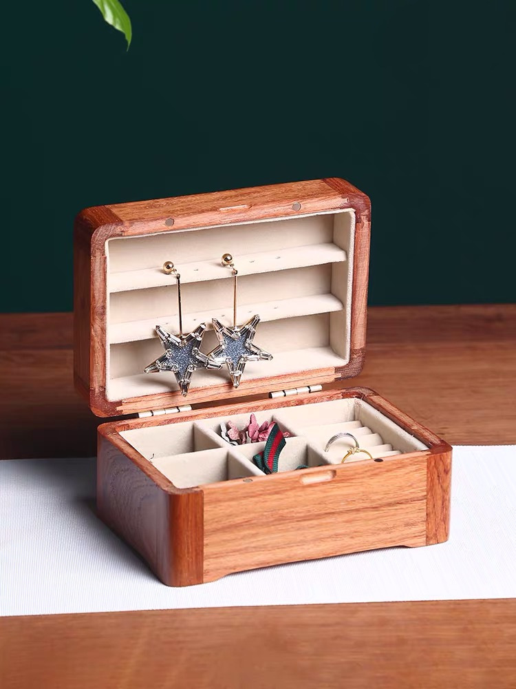 缅甸花梨首饰盒手镯饰品珠宝箱黄花梨红木家居梳妆台桌面收纳盒|ru
