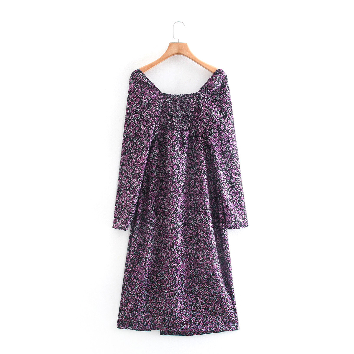  flower square neck long sleeve mid-length dress NSAM5745