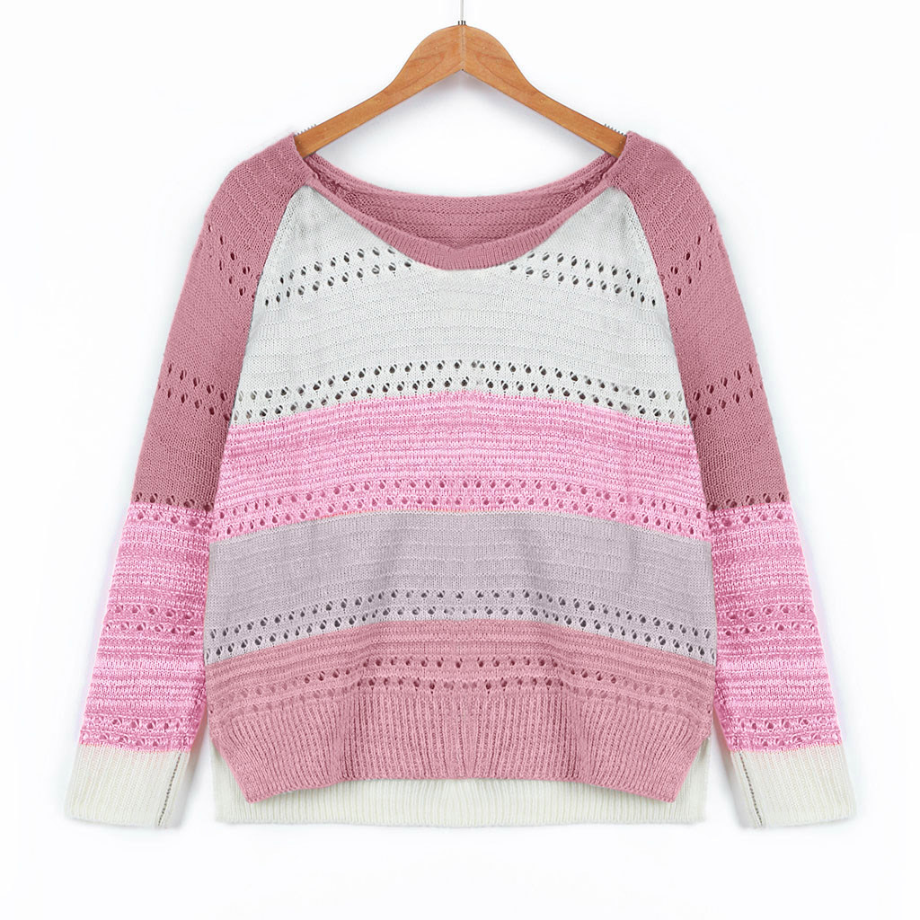 new autumn and winter round neck long sleeve pullover color block sweater top NSYF850