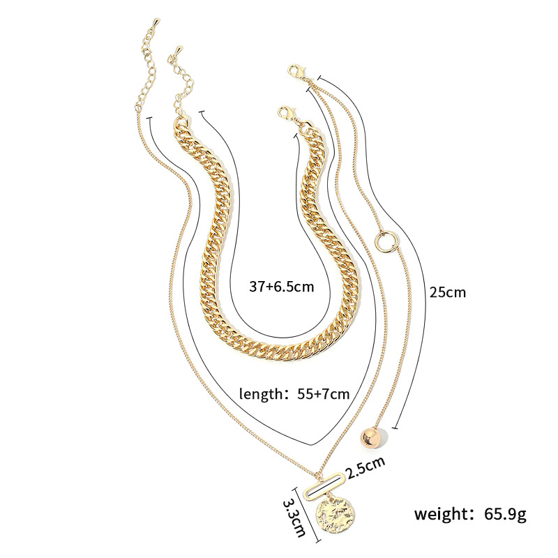 70g Weight Necklace Classification Wedding, Travel Occasion Alloy Material Women'S Gender Simple Style Style White, Gold Color Multi-layered Retro Chain Necklace Women Tide Fashion Personality Hip Hop Medal Pendant Clavicle Chain 无