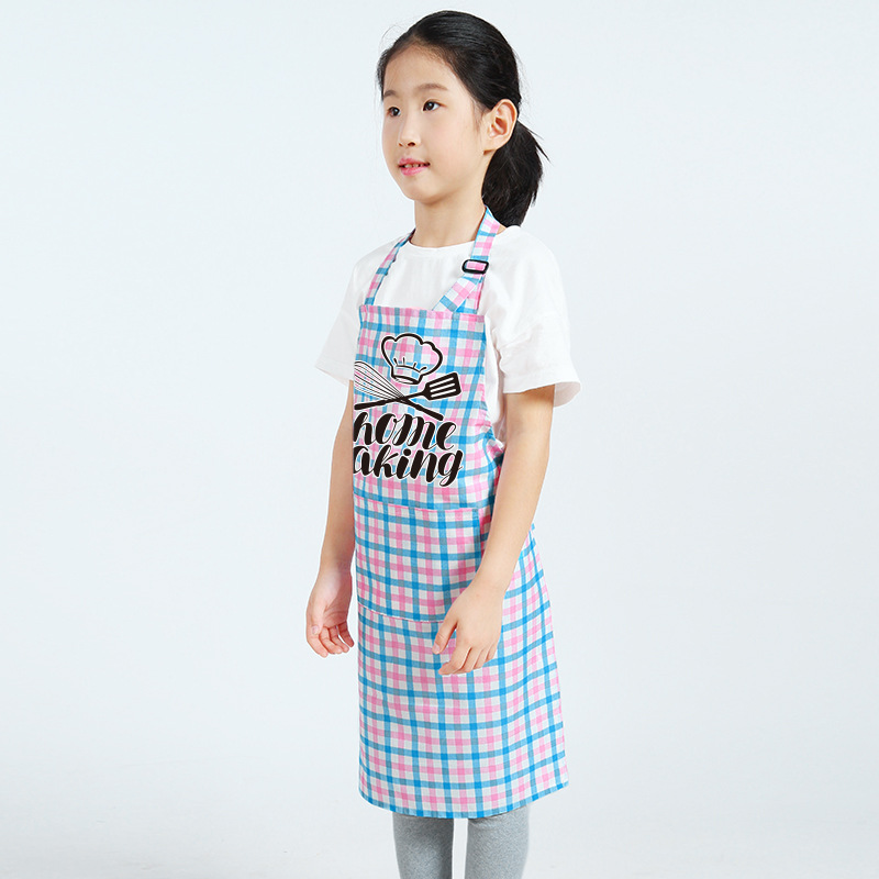 Estilo coreano Plaid hogar cocina delantal limpieza anti-incrustante moda padre-hijo niños pintura arte delantal logotipo personalizado