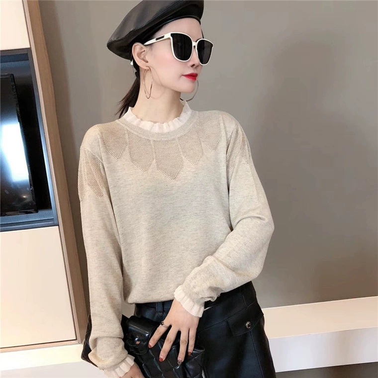 Гонконгский рис [Хорошее качество повторяется] трикотажная Базовая рубашка Женская Корейская вязаная крючком полая Сексуальная Базовая рубашка Топ